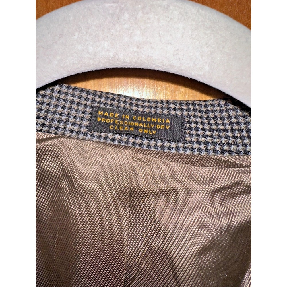 Oscar de la Renta Men's Vintage 46L Brown‎ Beige Houndstooth Wool Blazer - Picture 4 of 8